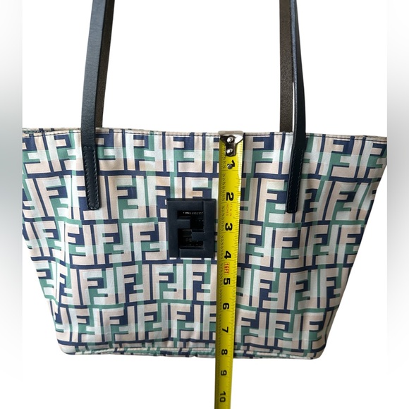 FENDI Authentic Zucca Multi-Color Canvas Tote Bag Navy Green Tan - Picture 12 of 13
